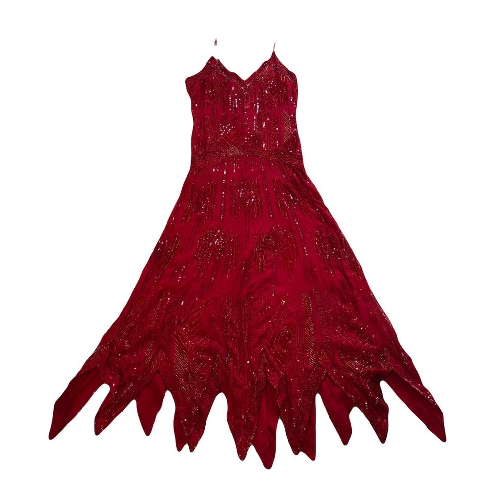 Metamorphosis Special Editions Red Hand-Beaded Silk Dress
